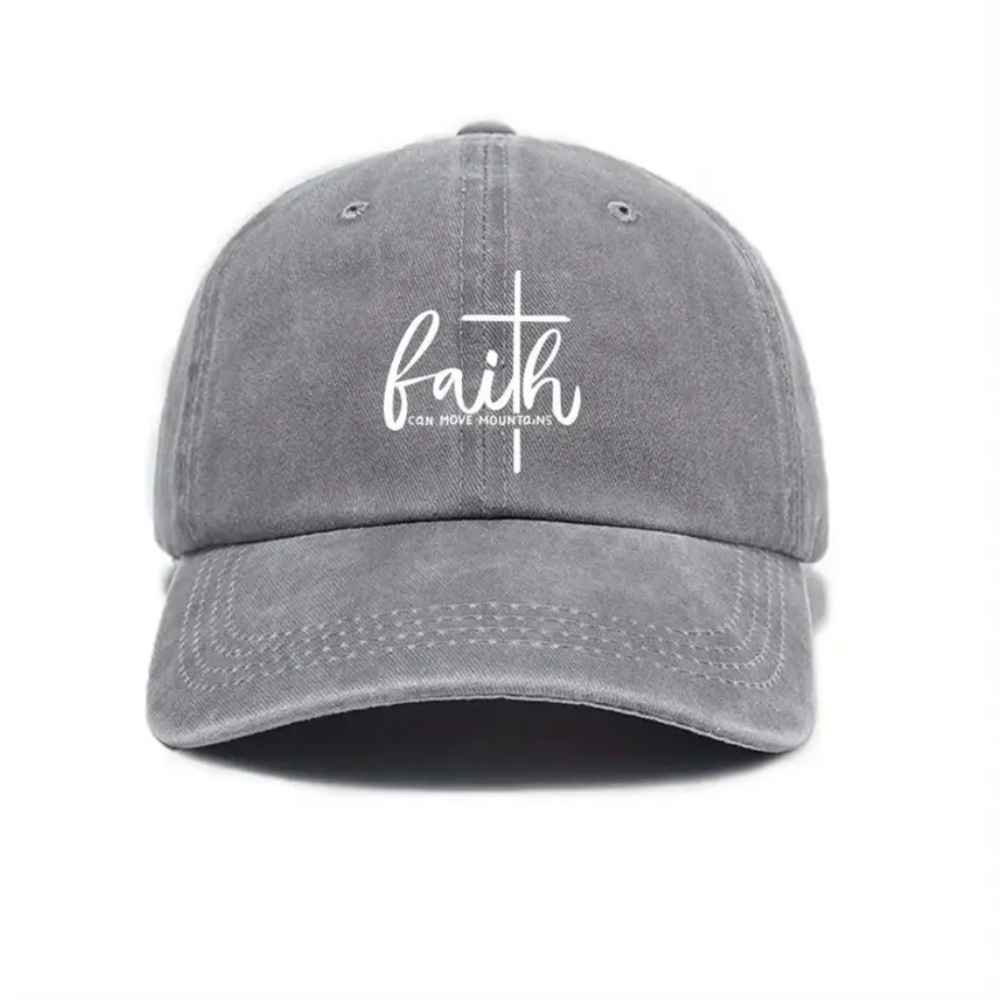 “Faith Can Move Mountains” Baseball Cap • Grey • Adjustable